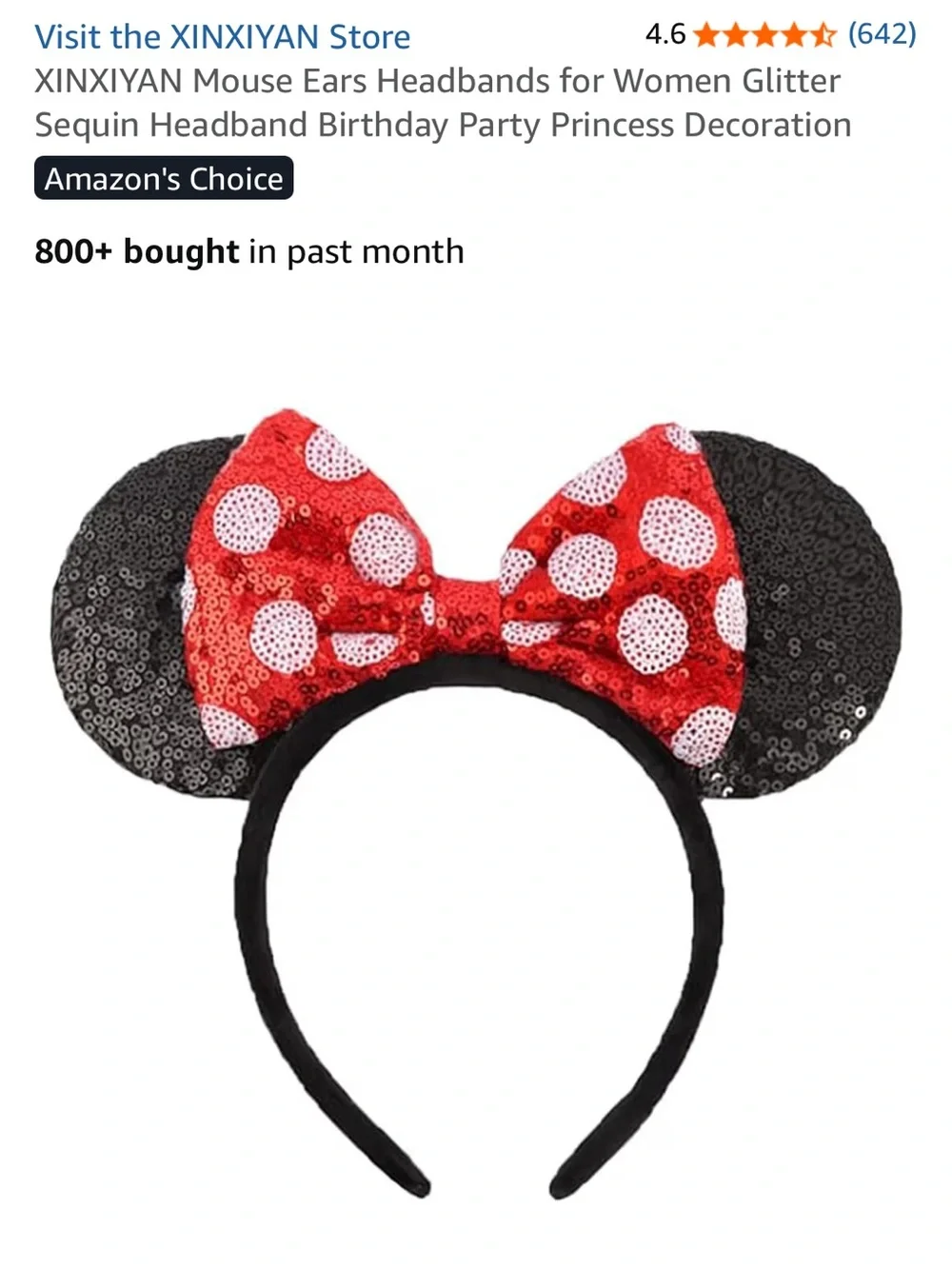 Kids Sequin Mouse Ear Headband with Red Polka Dot Bow -